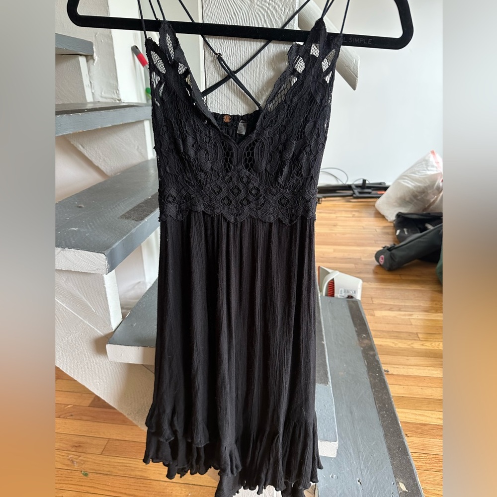 Free People Black Adella Lace Slip Dress